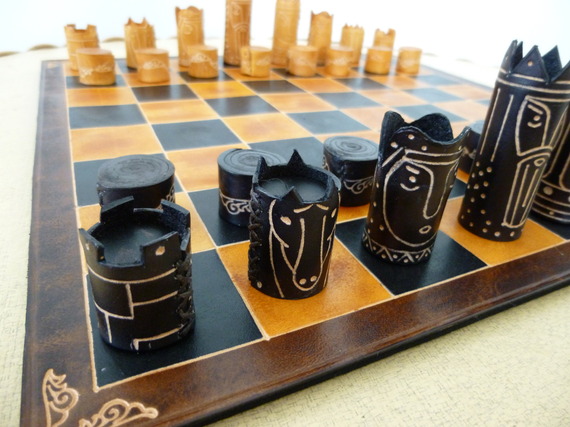 jogo de xadrez de couro